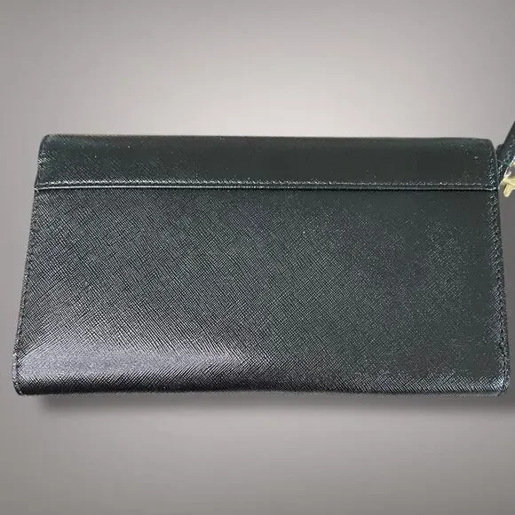 Like New TORY BURCH Black Saffiano Leather Robinson Envelope Wristlet Clutch - Picture 3 of 14